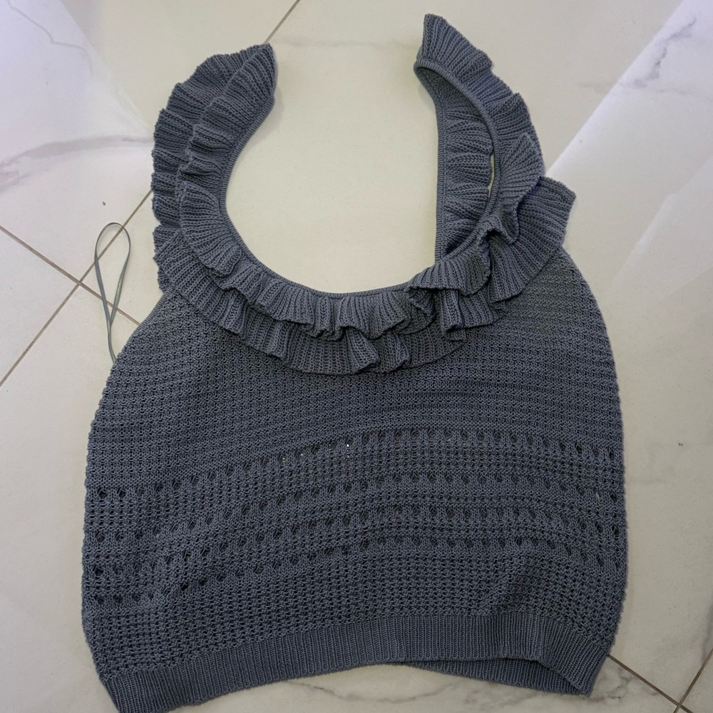 7 For All Mankind Blue Ruffled Camisole